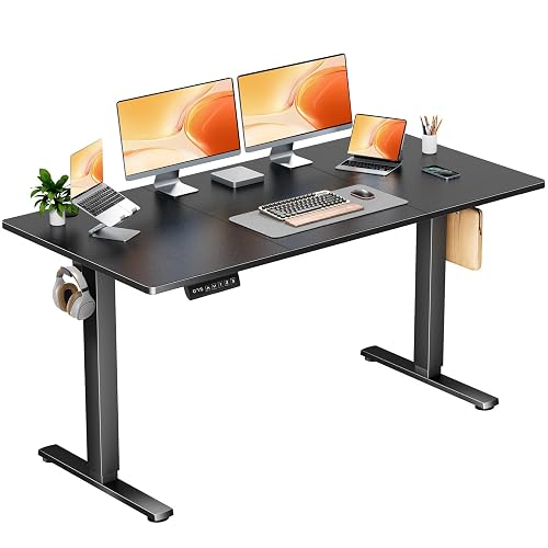 DUMOS 63 Inch Electric Standing Desk, Memory Adjustable Home Office Desk | Sit Stand Up Desk for Work Home Office,Adjustable Desk, Rising Computer Table with Splice Board,Cable Management,Hook,Black