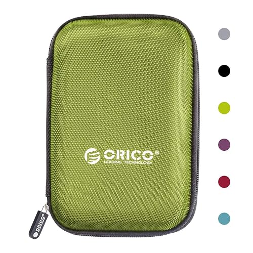 ORICO Hard Drive Case 2.5 inch External Drive Storage Carrying Bag Waterproof Shockproof with Inner Size 5.5x3.5x1.0inch for Organizing HDD and Electronic Accessories, Green(PHD-25)
