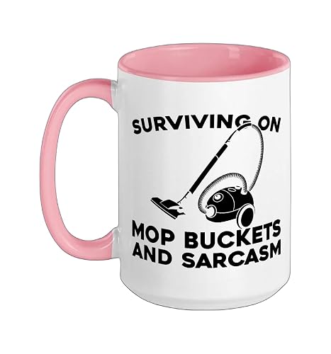 Cleaner Housekeeping Janitorial - Sanitation Cleaner Ceramic Mug, Pink/White, 15oz
