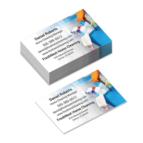 Custom Business Cards for Cleaning Services & Housekeeping – 16 Pt Cardstock – Personalized Janitorial, Maid Service, and Commercial Cleaning Professional Networking Cards (Full Bucket Ready)