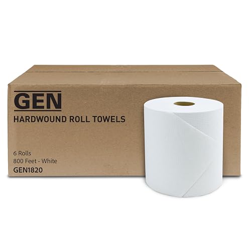 GEN Hardwound Roll Towels - White, 8-Inch x 800 ft, 6 Rolls/Carton | Made In The USA; Smooth Paper Construction That Provides a Comfortable Feel; Model GEN1820