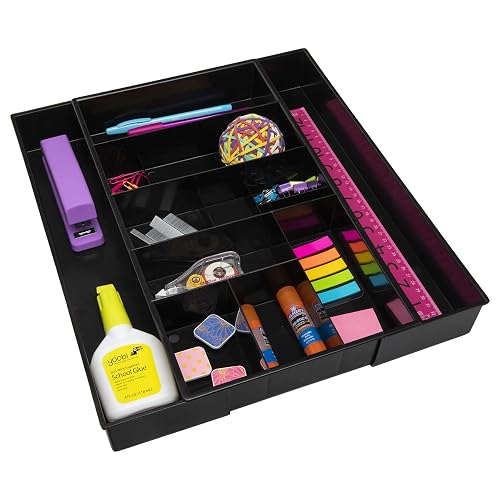 Dial Industries Expandable Office Drawer Desk Organizer Storage Tray | Adjusts to fit narrow or wide drawers, Keeps pens, tools and small items separated, Great for desks, offices or kitchens