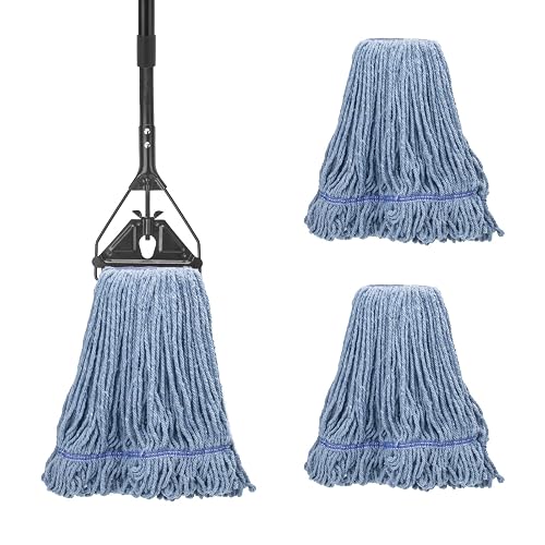 Commercial Industrial Mop for Floor Cleaning,3 Extra Large Replacement Head | Reusable,59" Long Handle,Heavy Duty Looped-End String Wet Cotton Mop for House,Kitchen,Office,Garage,Tile Floor
