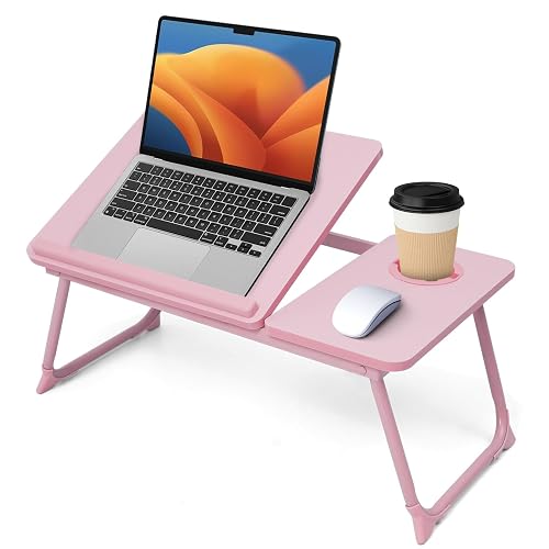 Lap Desk for Couch/Sofa/Floor, 5-Angle Adjustable Bed Desk with Foldable Legs &Cup Holder, Light Weight Bed Tray Table for Writing/Eating/Reading, Portable Laptop Stand for Adults, Kids