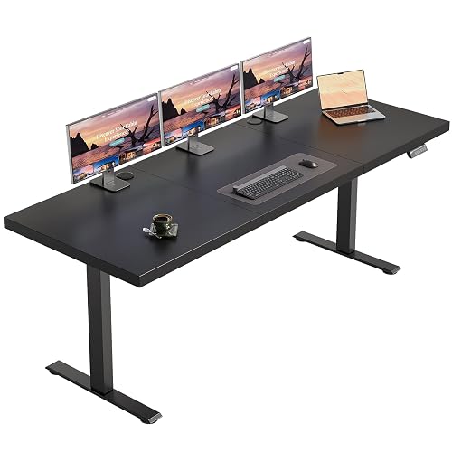 OffiGo 71 Inch Executive Electric Standing Desk Height Adjustable, Black | 1.2" Thick Edge 3-Panel Desktop, 3 Memory Presets, Reinforced Frame for Home Office, Workstation, Conference Room