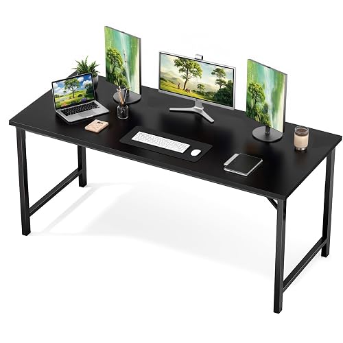 Sweetcrispy 63-Inch Computer Desk for Bedroom Home Office, Black | Gaming Writing Work and Study Desk, Sturdy Metal Frame and Compact Modern Design with X-Shaped
