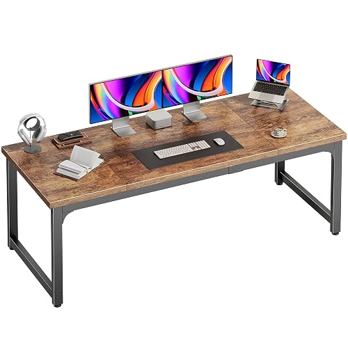 PRAISUN 63 x 24 Inch Computer Desk, 0.95'' Thicker, Duty, Rustic Brown | Larger, Wider Office Desk with Robust Metal Tubes, Gaming Study Work Desk for Home Office, Bedroom, Larger Legroom