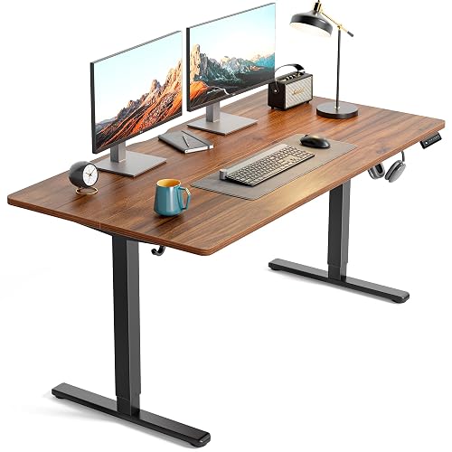 FEZIBO 55 x 30 Large Electric Standing Desk Height Adjustable, Walnut | 30" Extra-Deep Desktop, Large Workspace, Smooth Height Adjustment, Stable Steel Frame, 176 lbs Capacity, Easy Assembly