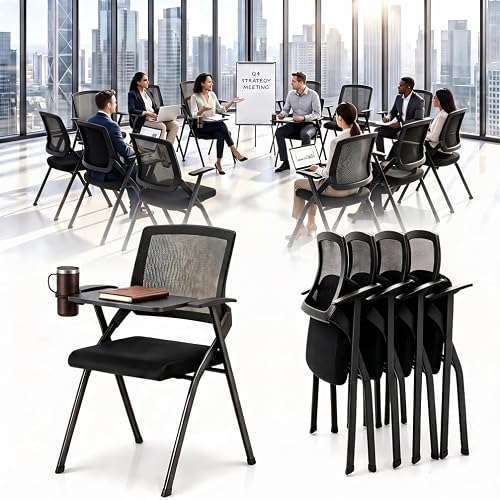 40 Pack Folding Conference Room Chair with Writing Board & Cup Holder, Heavy-Duty Nesting Training Chairs, Office Meeting Desk Chair with Writing Tablet, Guest Chairs,Seminar, Classroom