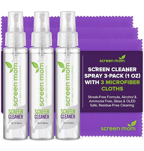 Screen Mom Screen Cleaner Spray 3 Pack-3x1oz for TV, Car, Laptop & Computer | Streak-Free Cleaning, Glass & OLED Safe, Alcohol & Ammonia Free, Includes 3-Microfiber Cloths, Removes Fingerprints & Smudges