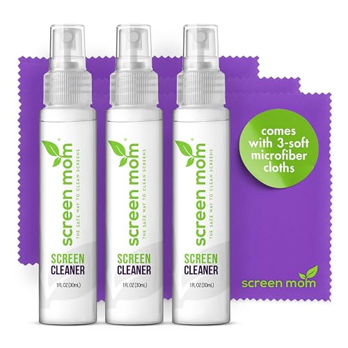 Screen Mom Screen Cleaner Spray 3 Pack-3x1oz for TV, Car, Laptop & Computer | Streak-Free Cleaning, Glass & OLED Safe, Alcohol & Ammonia Free, Includes 3-Microfiber Cloths, Removes Fingerprints & Smudges