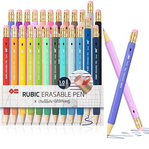 ii gen RUBIC 1.0mm Needle Tip Erasable Pens,24 Colors,School & Office | 1.0mm Needle Tip Bold Line, Ultra Smooth, Retractable Twist, for Drawing, Sketching, and Journaling, School & Office Supplies