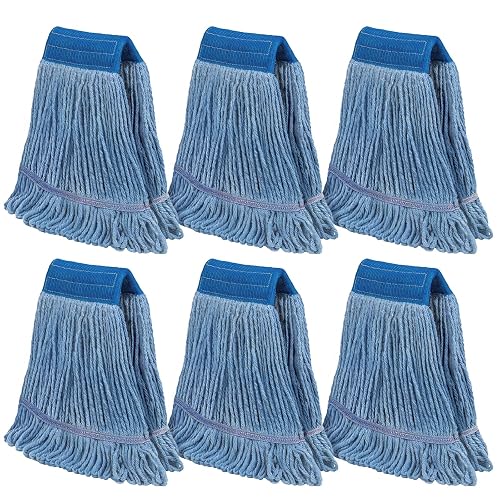 Commercial Mop Head Refills 6 Pack, Heavy Duty Cotton Loop End Mop Heads for Industrial Floor Cleaning, Super Absorbent String Mop Replacements for Restaurant, Garage, Warehouse (16oz)