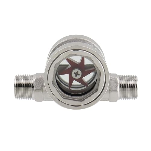 Antrader 1/2" NPT Female Water Flow Indicator with Plastic Impeller,DN15 | 304 Stainless Window Sight Glass Flow Indicator for Agriculture,Residential Water Supply,Industrial