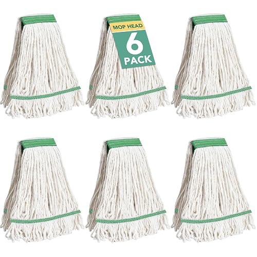 6 Pack Commercial Mop Head Replacement – Heavy Duty Mop Head for General and Floor Cleaning | Industrial Wet Mops | Washable Refill, Reusable, Looped End Mopheads | Hardwood, Concrete（White）