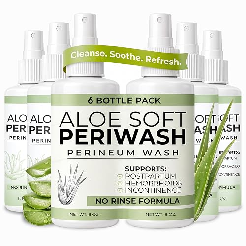 Aloe Soft Perineal Spray - 6 Pack of 8 Oz Perineal Cleanser - Rinse Free Body Wash Made with Aloe Vera Extract - Pain Relief for Postpartum, Hemorrhoid, and Incontinence