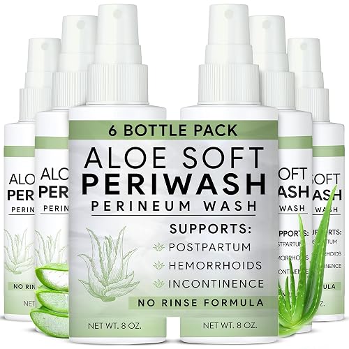 Aloe Soft Perineal Spray - 6 Pack of 8 Oz Perineal Cleanser - Rinse Free Body Wash Made with Aloe Vera Extract - Pain Relief for Postpartum, Hemorrhoid, and Incontinence