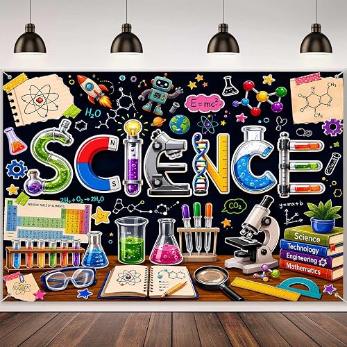GTAINPPA Science Party Backdrop Chemistry Lab Photography Background | STEM Theme Design Chemistry Classroom Background Kids School Science Fair Party Decoration Supplies Photo Booth Prop,7x5ft
