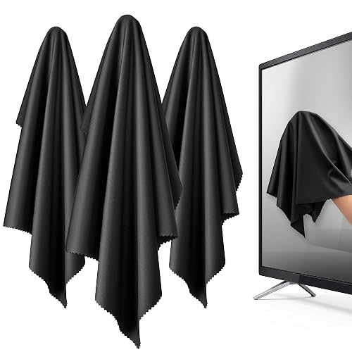 KleanToday XL Premium Screen Cleaning Cloth 16"X16" 3 Pack Microfiber TV Screen Cleaner Cloth for OLED LED TVs, Computer Monitors, Laptops, Tablets & Car Displays, Lint-Free Streak-Free, Black