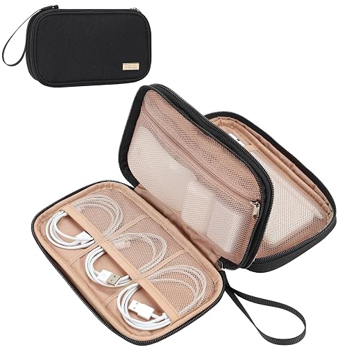 NISHEL Travel Cord Organizer Case, Double Layers Tech Electronic Bag, Essentials for Charger, Cable, Phone, Flash drive, Medium, Black