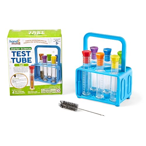 hand2mind Starter Science Test Tube Set, Set of 6 | Flat Bottom Test Tubes for Experiments, Science Lab For Kids, Test Tube Rack, Science Supplies, Science Kits for Kids