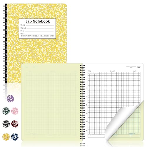 Affrolling 1 Pack Carbonless Lab Notebook Carbon Copy 8.5'' x 11'' | 25 Sets of Pages 50 Pages Total, Laboratory Engineering Chemistry Notebook, Science Grid, Coil Binding, Yellow and White