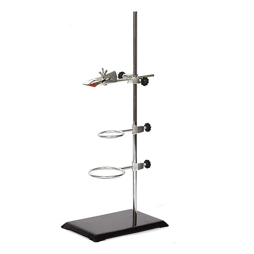 Laboratory Retort Support Stand for Titration Extraction - XMWangzi, with a Burette Clamp and 2 Flask Ring Clamps, Used in Chemistry or Physics Lab (RodLength 20'')