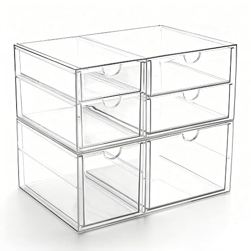 Prsildan Acrylic Makeup Organizer Clear Storage Drawer with 6 Small Drawers | Transparent, Vanity Organizers, For Bathroom Kitchen Cabinet Office Desk Under Sink, Set of 2