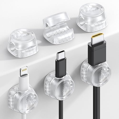 Lamicall 6 Pack Cord Organizer, Office Desk Accessories, Clear Cable Clips | [1s Lock] Spring Cable Management Clips for Desk Nightstand Car, School Home Workspace Decor, College Dorm Room Decor Gadgets