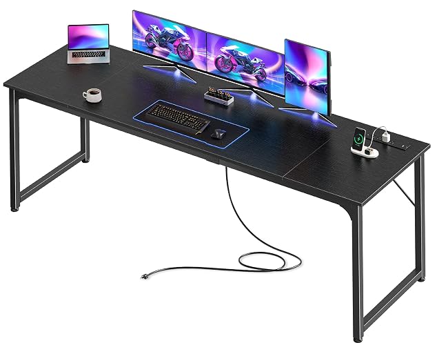 PRAISUN 80 X 24 Inch Computer Desk, Power Outlets, USB-C, Black | Office Desk with 4 AC Outlets, USB & USB-C, Sturdy Metal Frame, Spacious Desktop for Work, Writing, Study & Gaming