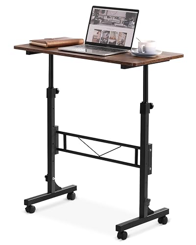 Small Standing Desk Adjustable Height,Mobile Stand Up Desk with Wheels | Mobile Stand Up Desk with Wheels, 32 Inch Portable Rolling Desks,Table & Chair Sets for Walking Pad Treadmill Wood Rustic