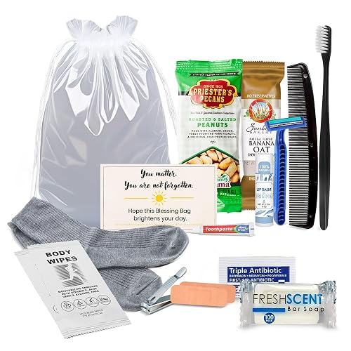 Homeless Care Package (5 Count) – Complete Hygiene Kits for homeless includes Food, Socks, First Aid and Personal Care Items – 100% Pre-Assembled & Ready to Distribute - Ideal for Outreach and Charity