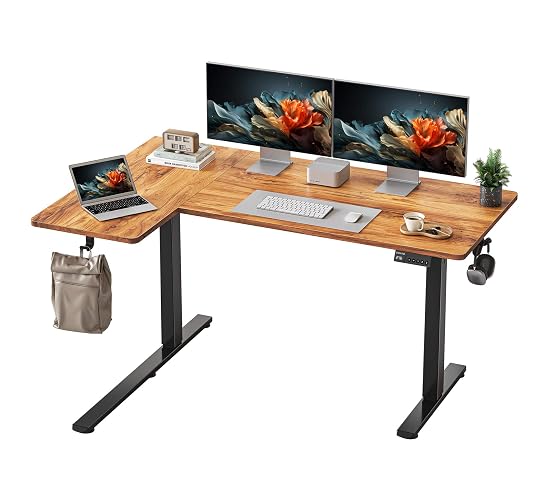 YIHAYO Reversiable L-Shaped Electric Standing Desk, 55 Inches Stand Up Corner Desk, Sit and Stand Up for Work Office Home, Ergonomic Rising Computer Table with Splice Board, Rustic Brown