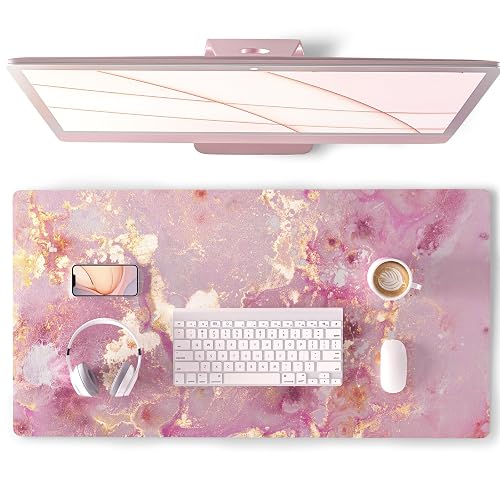 QiyI PU Leather Large Mouse Pad, Office Decor, 31.5" x 15.7", Rose Gold | Desk Décor Accessories, Extended Size, Waterproof & Easy to Clean, Smooth Surface, Non Slip Desk Organization