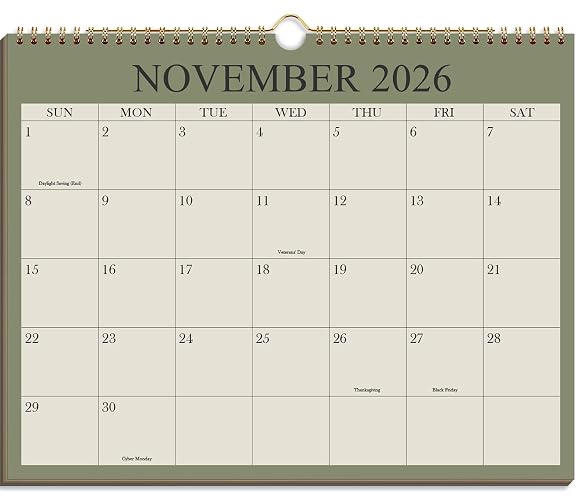2027-2028 Calendar - Wall Calendar 2027-2028 from November 2026 Until June 2028,18 Months Calendar with Premium Paper, Twin-Wire Binding & Hanging Hook, 8.5" x 11", Green