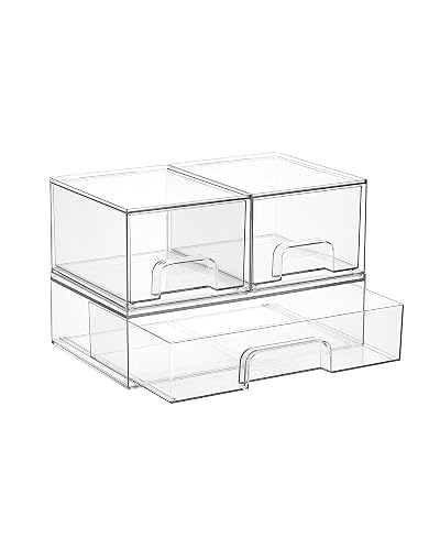 Vtopmart Clear Stackable Storage Drawers Set of 5, Plastic Organizer Bins | Multi-purpose Boxes for Makeup, Beauty Supplies, Ideal for Vanity, Bathroom Countertop, Undersink, Cabinet Organization
