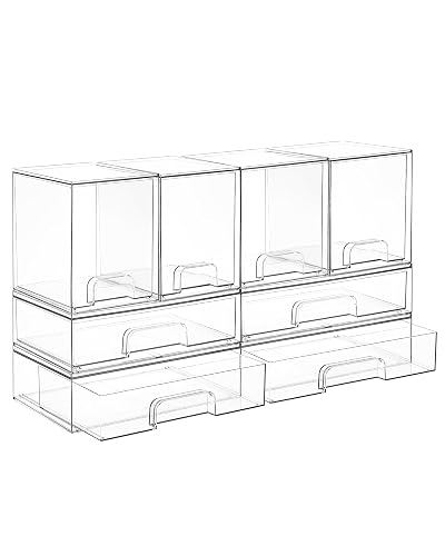 Vtopmart Clear Stackable Storage Drawers Set of 8, Plastic Organizer Bins | Multi-purpose Boxes for Baby Bottle Storage, Ideal for Kichen, Vanity, Bathroom, Undersink, Cabinet, Pantry Organization