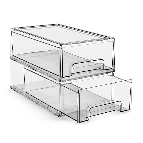 Sorbus Clear Stackable Storage Drawers for Refrigerator (Medium, 2 Pack) | Pull-out acrylic compartments with handles keep pantry and kitchen items accessible and chilled contents easy to view.