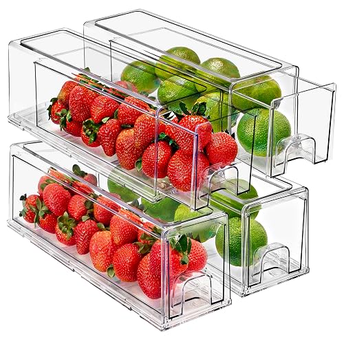 Sorbus Clear Storage Drawers for Refrigerator with Handles (Small, 4 Pack) | Pull-out plastic bins with easy access for pantries, refrigerators and kitchens; stackable slide organization.