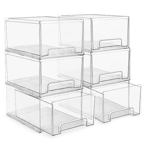Sorbus Clear Storage Drawers for Refrigerator (Wide + Narrow Deep, 6 Pack) | Pull-out plastic bins with easy access for pantries, refrigerators and kitchens; stackable slide organization.