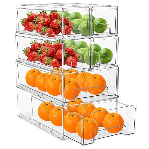 Sorbus Fridge Drawers - Clear Stackable Pull Out Refrigerator Organizer Bins - Food Storage Containers for Kitchen, Freezer, Vanity & Fridge (6 Pack | 1 Medium, 2 Small Stackable Drawer Bins)