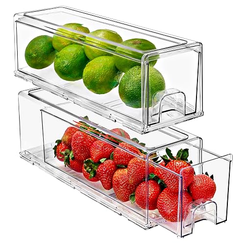 Sorbus Clear Storage Drawers for Refrigerator with Handles (Small, 2 Pack) | Pull-out plastic bins with easy access for pantries, refrigerators and kitchens; stackable slide organization.