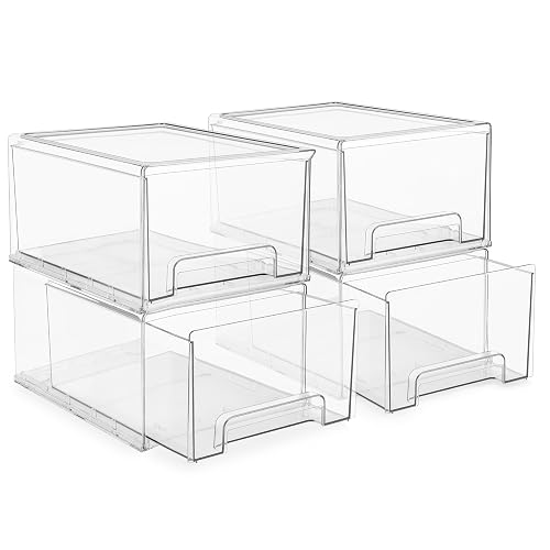 Sorbus Clear Storage Drawers for Refrigerator (Wide + Narrow Deep, 4 Pack) | Pull-out plastic bins with easy access for pantries, refrigerators and kitchens; stackable slide organization.