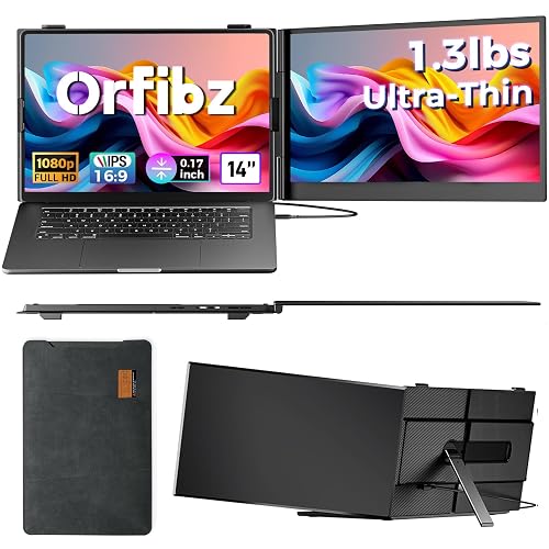 Orfibz 14" Laptop Screen Extender, Ultra Lightweight & Portable Monitor | 1080P FHD IPS Display, For 13”-17.3” Laptops, Plug and Play, Travel Monitor Extender, for Windows/Mac/Android/Chrome