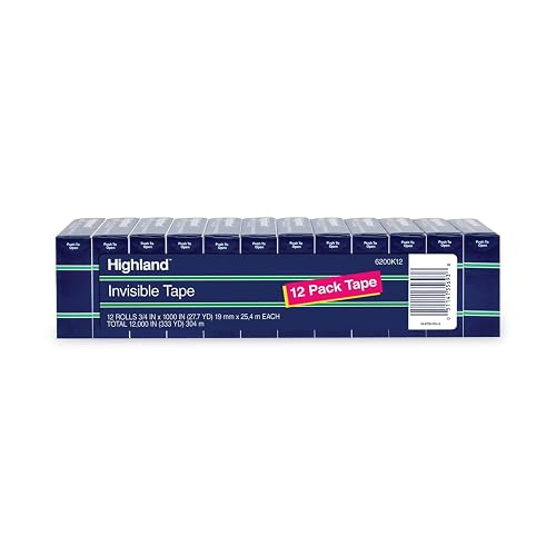 Highland Invisible Permanent Mending Tape, 1" Core, 0.75" X 83.33 Ft, Clear, 12/Pack