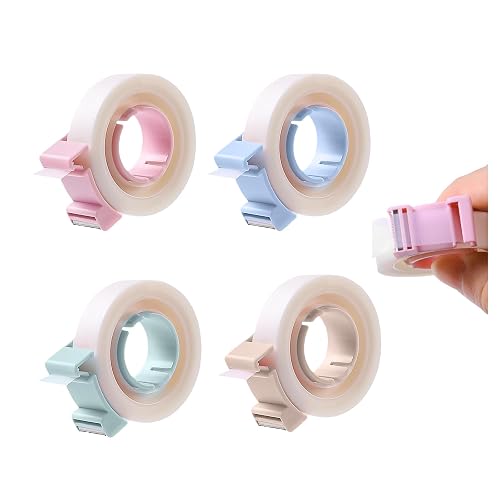 NIIIYTYB 4 Packs Mini Tape Dispenser with Compact Portable Design Small Invisible Tape Set for School Convenient for Travel Office Quick Fixes with 1/2 Inch Writable Transparent Tape