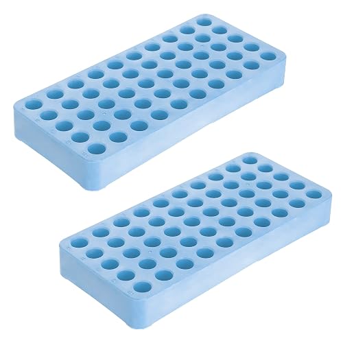 ULAB 2pcs Plastic Blue Cryotube Workstation Racks, Holds up to 50pcs(10x5) of Round Bottom or Self-Standing Cryovials, Dim:208(L) x93(W) x 25(H) mm, UCP1006