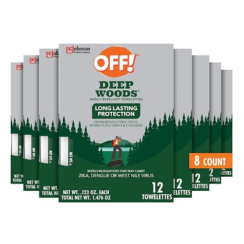 OFF! Deep Woods Insect Repellent Towelettes Mosquito and Tick Protection Wipes 12 Count (Pack of 8)