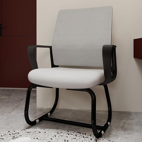 Luxebough Office Guest Chair No Wheels, Stationary Desk Chair Without Wheels for Carpet, Mid-Back Mesh Computer Chair with Lumbar Support, Small Study Simple Armless Chairs for Reception (Black+Gray)