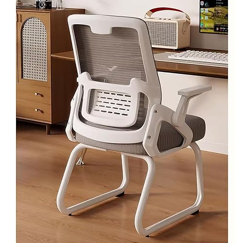 Ergonomic Mesh Office Chair with Sled Base Office Guest Chair with Lumbar Support and Mid Back for Home Conference Room Bedroom Waiting Reception Guest Student(Gray+White Frame)